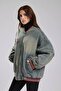 Women's Denim Fabric Quilted Lining Inside with Back Print Detail Design Jacket Coat