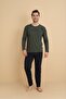 Men's Cotton Pajama Set Khaki Long Sleeve Top Black Bottom Soft Textured - 4