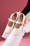 Lorena Beige Leather Gold Buckle Thick Strap Ballerinas - 3