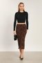 Women's Velvet Floral Patterned Pencil Skirt - Brown - 4