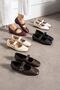 Lorena Beige Leather Gold Buckle Thick Strap Ballerinas - 5