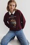Women's Oversize Sweatshirt Perles D’Élégance Printed Burgundy – Crew Neck, 3 Thread Ribbed