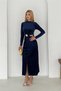 Women's Waist Detailed Goal Buckle Full Length Velvet Dress Nbk4392 - 4