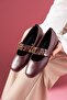 Melora Burgundy Leather Gold Note Accessory Strap Ballerinas