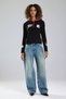 Women's Hooded Printed Design Blouse with Quilted and Knitwear Detail on the Front Body - 5