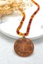 Amber Necklace with Praying Sealed Copper Medallion Pendant - 8