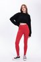 Women's Red High Waist Corded Fabric Inner Non-Show t Shaping / Sculpting Sports Leggings - 4
