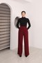 Athena Burgundy Women's Palazzo Trousers with Elastic Waist Pockets - 6