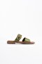 Alessi Khaki Green Double Strap Genuine Leather Slippers - 3