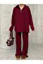 Spring Burgundy Knitted Detailed Oversized Sweater Trousers Knitwear Top and Bottom Set