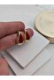 Damla Gold Red Enamel Women's Earrings - 3