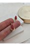 Damla Gold Red Enamel Women's Earrings - 2