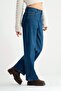 Women's Blue Denim Jean Power Stretch Fabric Cotton Wide Leg Pants - 4