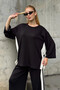 Women's Side Stripe Detail Top and Bottom Set Black - 2