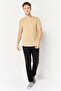 Men Crew Neck Short Sleeve Solid T-Shirt, Beige - 2