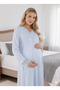 New Season Blue Lace Buttoned Special Design 100% Cotton Maternity Nightgown - 5