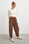 Lace-Up Elastic Waist Pleated Trousers Brown