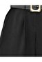 Buckle Belted, Folded Waist, Wide Leg Modal Crepe Trousers - Black - 6