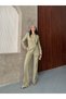 Women's Single Button Asymmetrical Jacket Trousers Set Khaki - 3