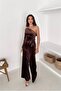 Women's Brown Belted One Shoulder Velvet Fabric Jumpsuit Nbk068 - 3