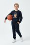3-Ply Thick Round Neck Basketball Potai Print Detail Winter Boys' Tracksuit Set - 4
