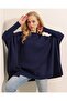 15783 Slit Poncho Sweater - Navy Blue - 5