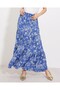 Women's Indigo Patterned Long Viscose Skirt 1898 - 3