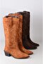 Seç 1711 Genuine Leather Western Women's Boots (Heel Height: 5.5 cm) Tan Suede - 7