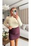 Women's Zippered Shorts Skirt with Thin Belt Detail Plum - 4
