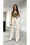 Women's Beige Cargo No Back Pocket Super High Waist Loose Stretch Fabric Baggy Leg Denim Jeans Pants