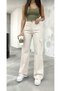 Women's Beige Cargo No Back Pocket Super High Waist Loose Stretch Fabric Baggy Leg Denim Jeans Pants - 2