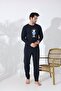 Men's Black Pajama Set Coffe Ayıcı Printed Soft Textured Premium Comfort Relaxed Fit