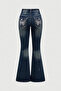 Navy Blue Buttefly Pocket Detailed Flared Y2K Pants