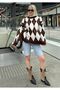 Crew Neck Fleece-Lined Diamond Patterned Knitwear Women's Sweater