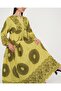 2423 Authentic Patterned Hijab Dress - Oil Green 2 - 3