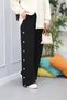 5581 Comfortable Loose Women's Trousers with Side Button Detail