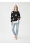 Women's Floral Tulle Detailed Embroidered Shirt Collar Three Thread Thick Sh Fleece-Lined O Oversized Sweatshirt Tunic - 2