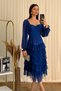 Sweetheart Neckline Chiffon Sleeves Tulle Skirt Midi Evening Dress