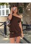 Women's Short Sleeve Viscose Fabric Off-The-Shoulder Boat Asymmetrical Collar Tight Mini Stylish Dress - 2