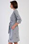 Women's Gray Melange Capri Sleeve Belted Heart Patterned Dressing Gown C5T5N1904 - 3
