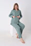 Front Buttoned Comfortable Fit Adjustable Waist Sleeve and Leg Ruffle Detailed Maternity Pajama Set - 5
