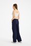 Women's Wide Leg Fabric Pants with Loose Legs, Lace-Up Waist, White with Decorative Details, Zipper Closure - 8