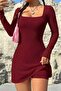 Wide Neckline Long Sleeve Mini Dress with Shorts Jt9040