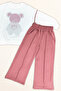 Girl's Stone Embroidered Teddy Bear and Heart B Printed 2 Thread Bottom-Top Set 3-12 Years Old 12477 - 3