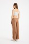 Women's Wide Leg Fabric Pants with Loose Legs, Lace-Up Waist, White with Decorative Details, Zipper Closure - 8