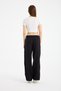 Women's Wide Leg Fabric Pants with Loose Legs, Lace-Up Waist, White with Decorative Details, Zipper Closure - 7