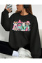 Cute Cat Christmas Printed Cotton Sweatshirt with Circular Neck - 2