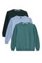 Unisex 3-Pack Petrol-Blue-Green Relax Fit Cotton 3-Thread Inner Fleece Crew Neck Sweatshirt