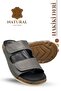 Sermoda Double Velcro Genuine Leather Men's Slippers Natural Leather Slippers C Smoked - 4