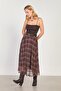 Women's plaid belted chiffon skirt - coffee - 4